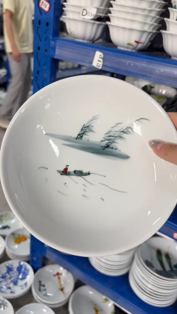 瓷片景德镇高温陶瓷食品级手绘釉中彩-圆深盘