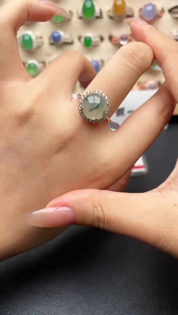 银S925镶嵌戒指翡翠一物一证一礼盒