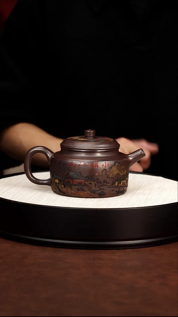 茶壶紫砂彩刻江南德
