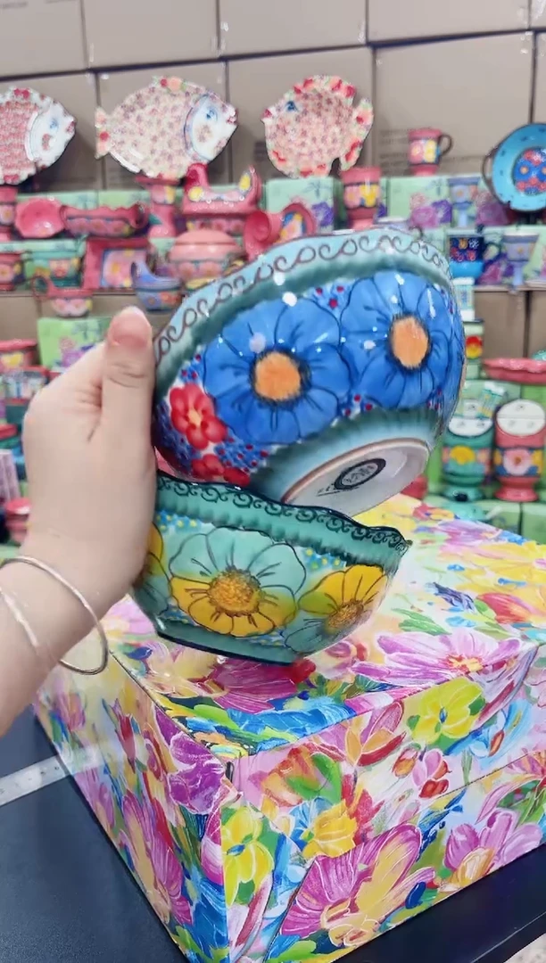 瓷花边面碗两个装（琉璃蓝+碧海）
