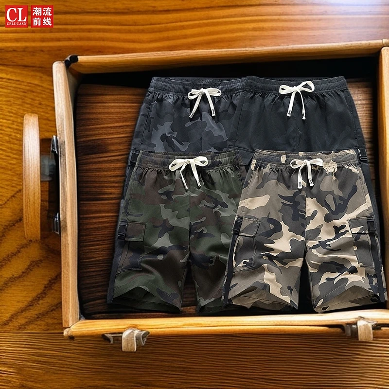 潮流前线夏季休闲直筒短裤宽松休闲速干外穿男士工装五分裤薄款