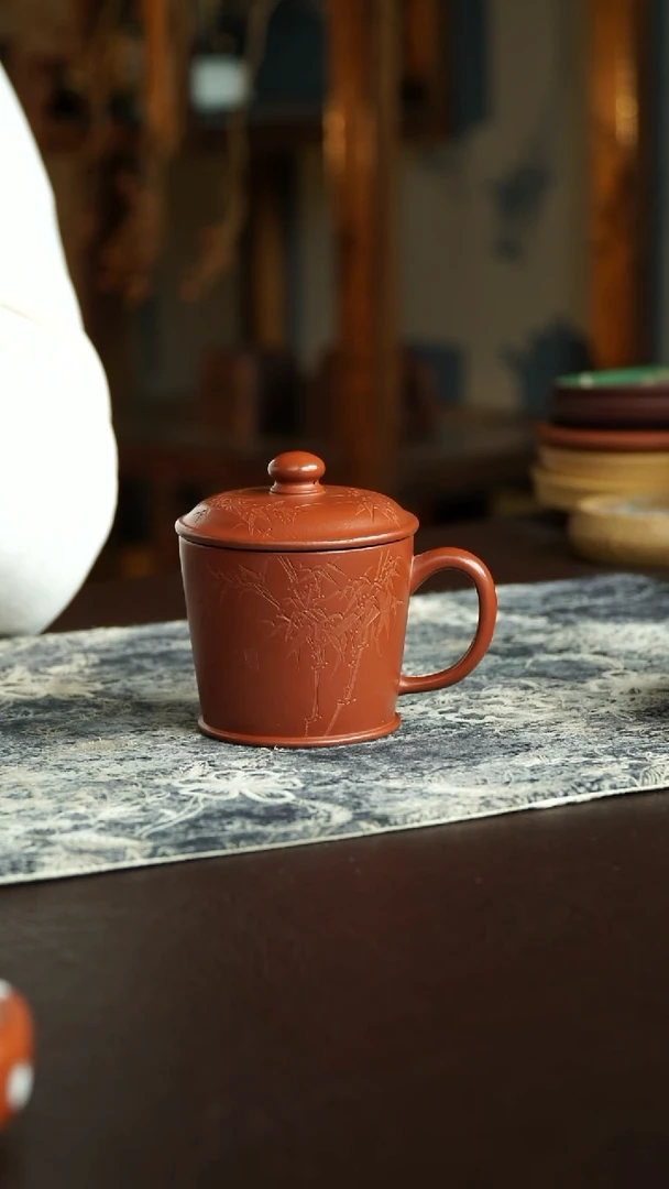 茶杯紫砂60号 李建军老师朱泥小竹盖杯