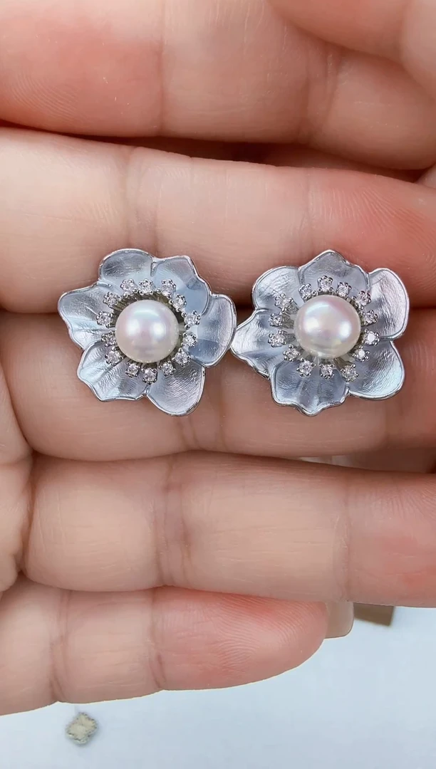 未镶嵌耳饰淡水珍珠银