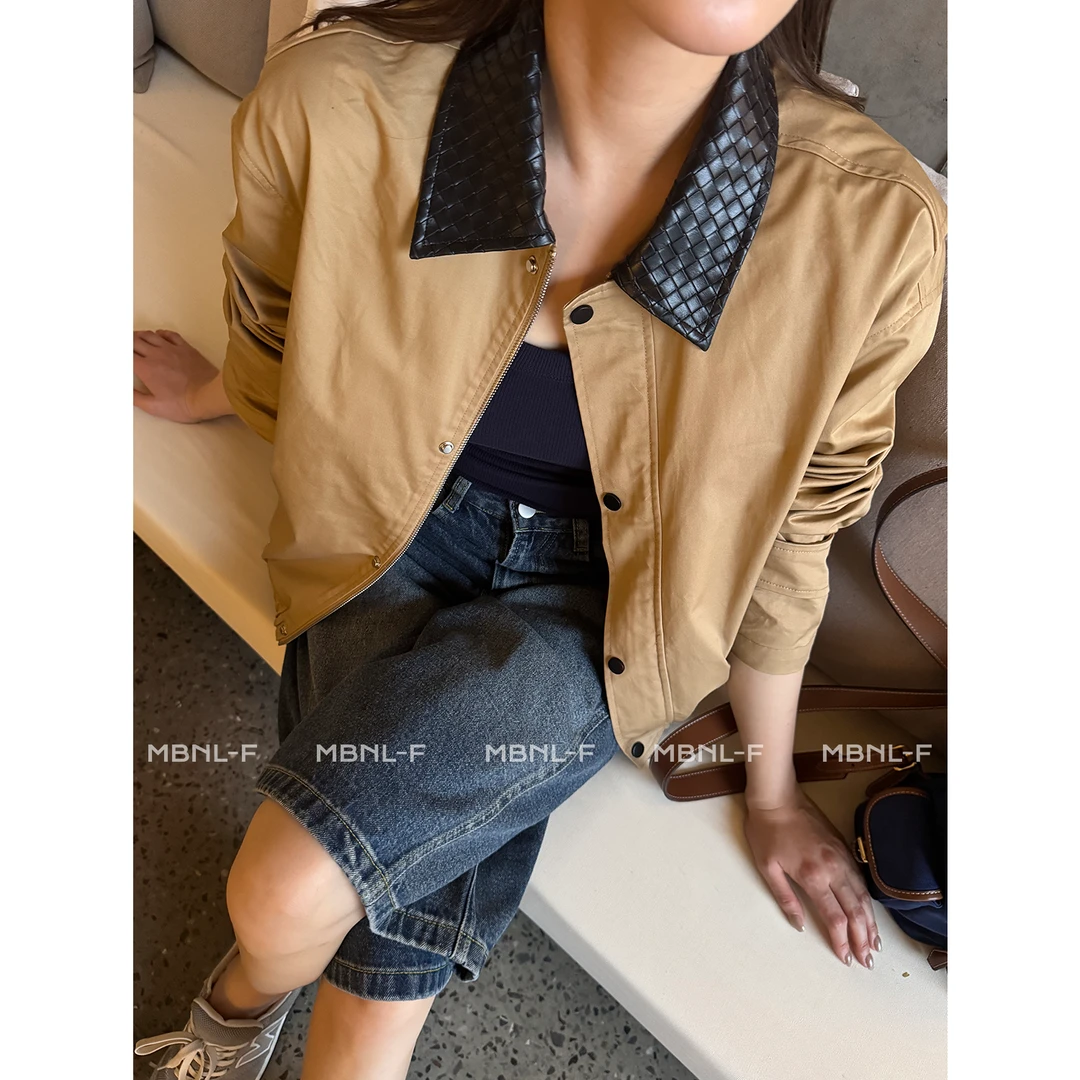 MBNL-F“拼皮夹克” 高级经典编织皮翻领夹克外套 秦磊XM-XWT1266