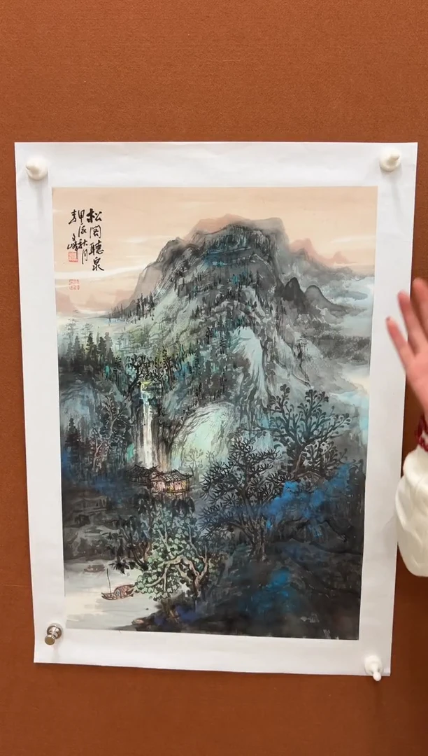国画李文峰四尺三开淡彩山水