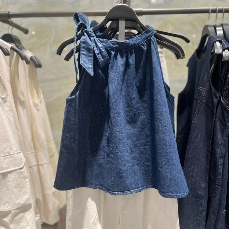 2025新款爆款夏季独特漂亮气质系带蝴蝶结小众超好看蓝色牛仔背心