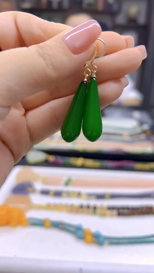 和田玉14K金镶嵌耳饰DIY款E74