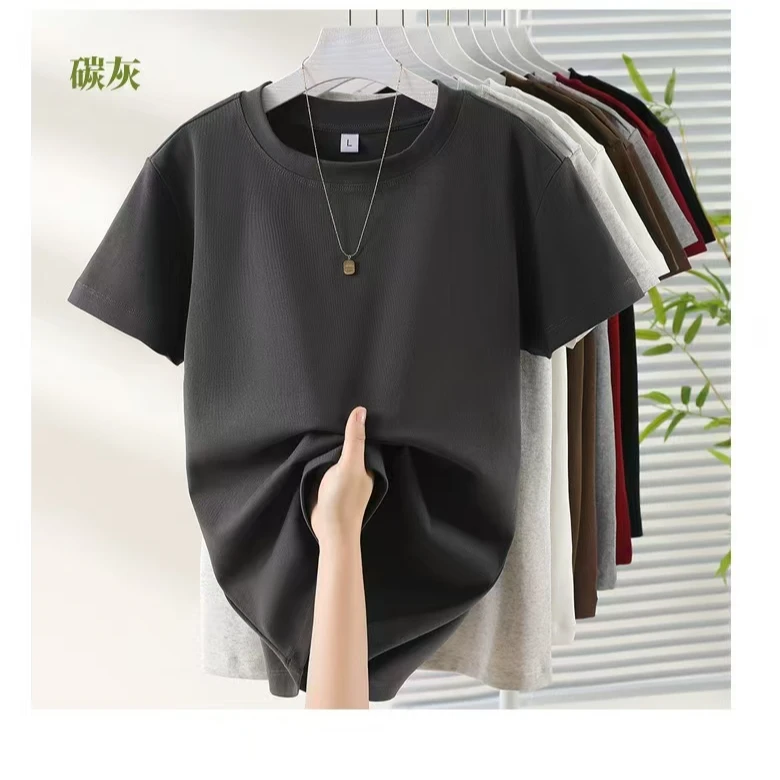 新款女款螺纹棉T恤显瘦百搭时尚夏季纯色圆领半袖宽松简约休闲