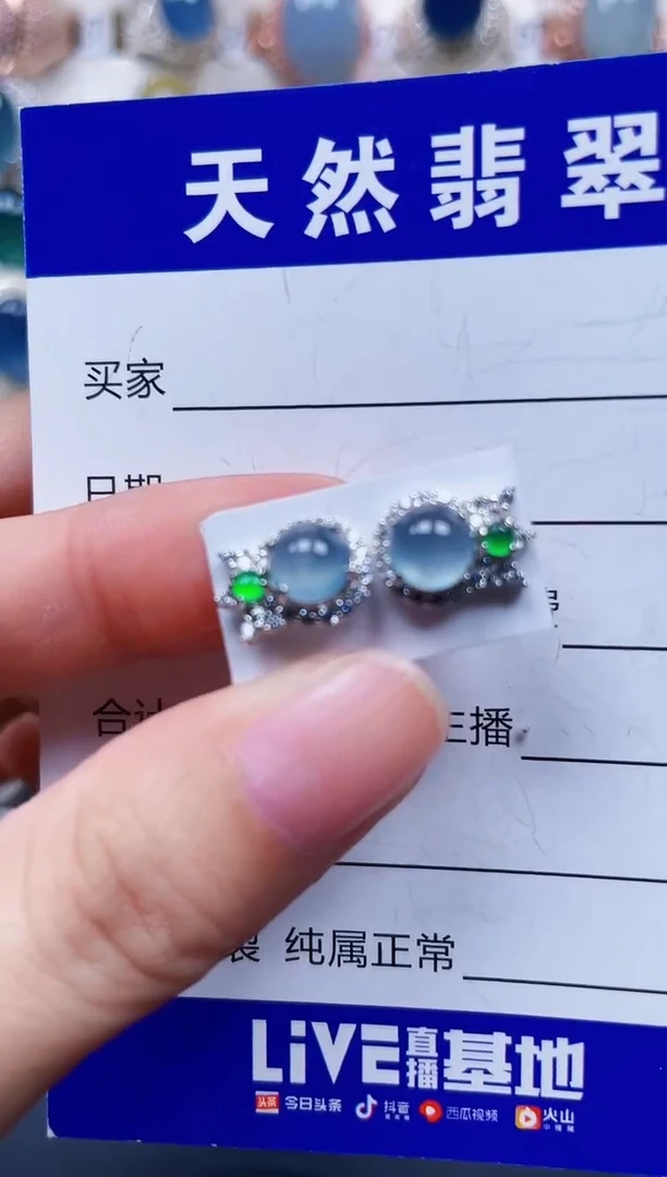 银S925镶嵌翡翠耳饰788