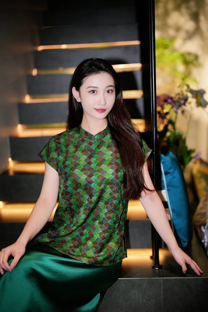 蓝大【青丝绕】新中式桑蚕丝短袖7891