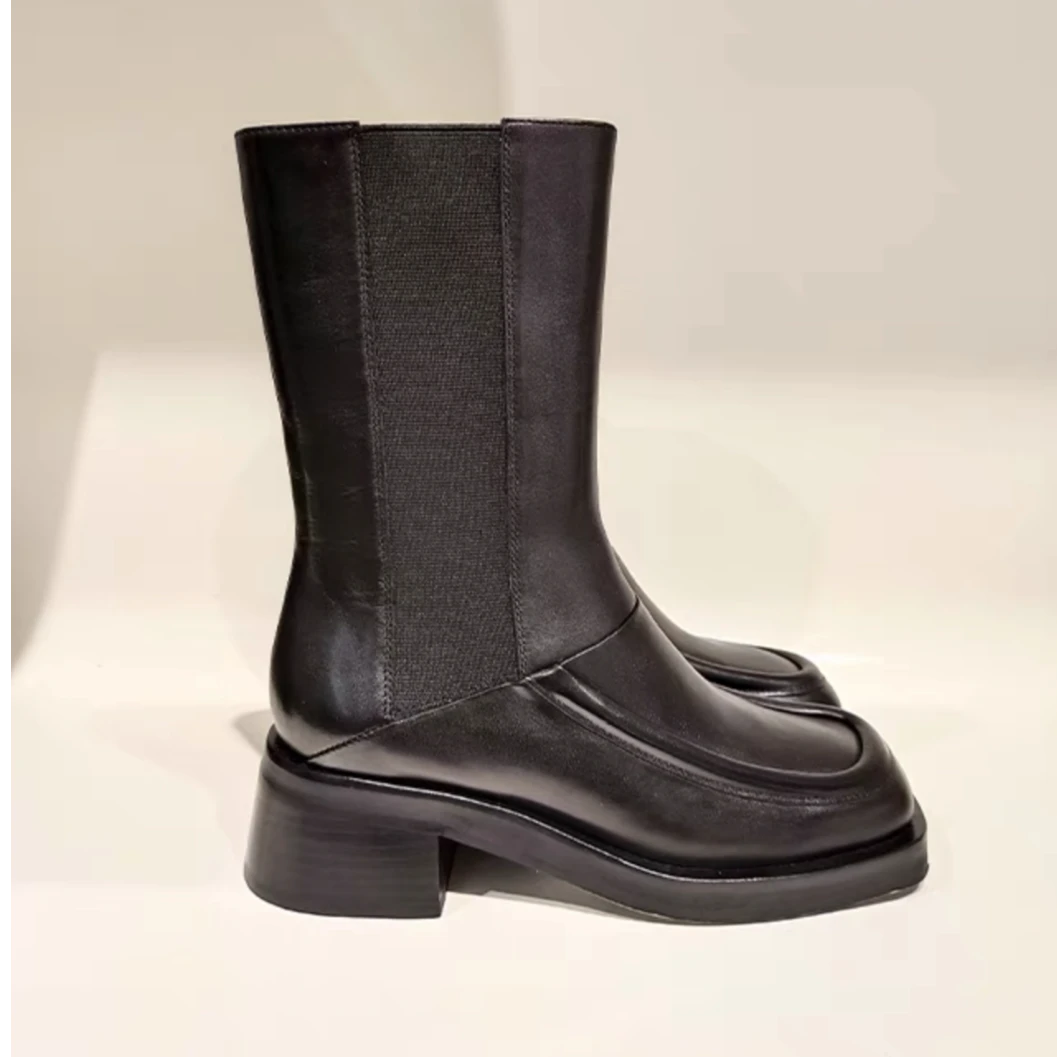 【灵感搭配】玛丝菲尔新款百搭25年黑色牛皮革百搭短靴女A2CX34124