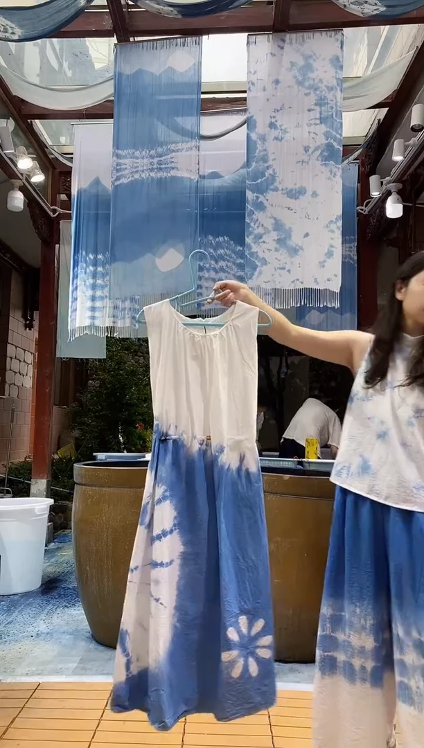 云浅蓝深 扎染服装  6946
