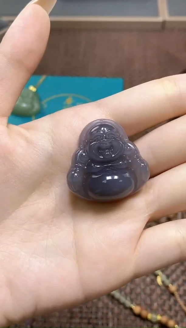 和田玉未镶嵌颈饰?****儿天然和田玉卡30烟紫佛公