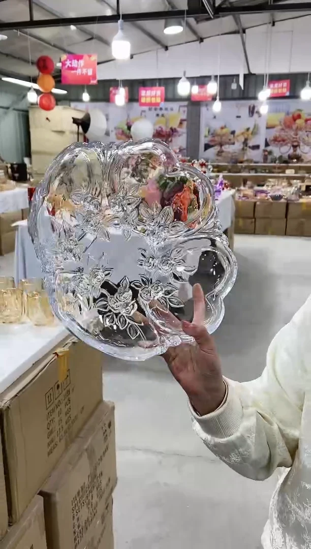 玻璃透明玫瑰花果盘大号