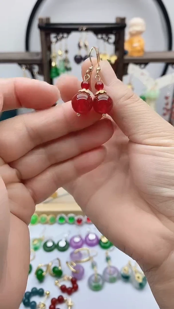 14K金镶嵌南红玛瑙耳饰77