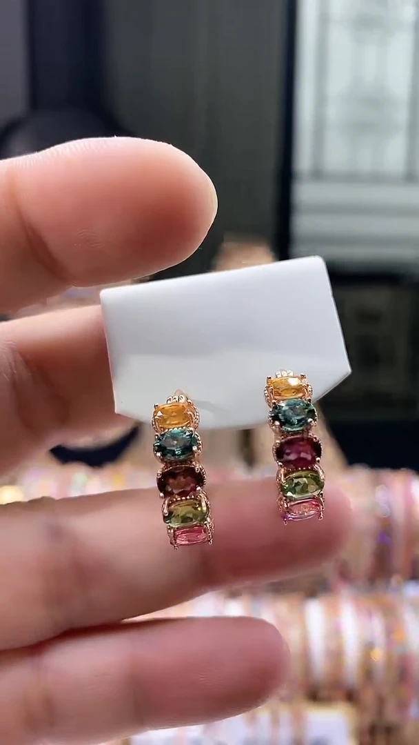 【闪购商品】碧玺耳扣银S925镶嵌34535435435454