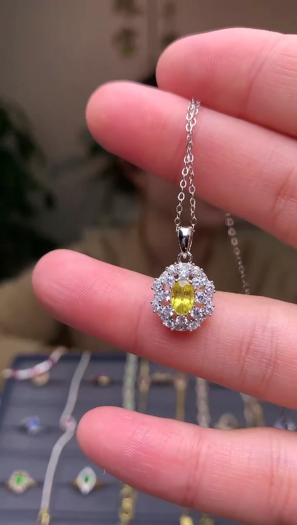 颈饰蓝宝石银S925镶嵌吊坠