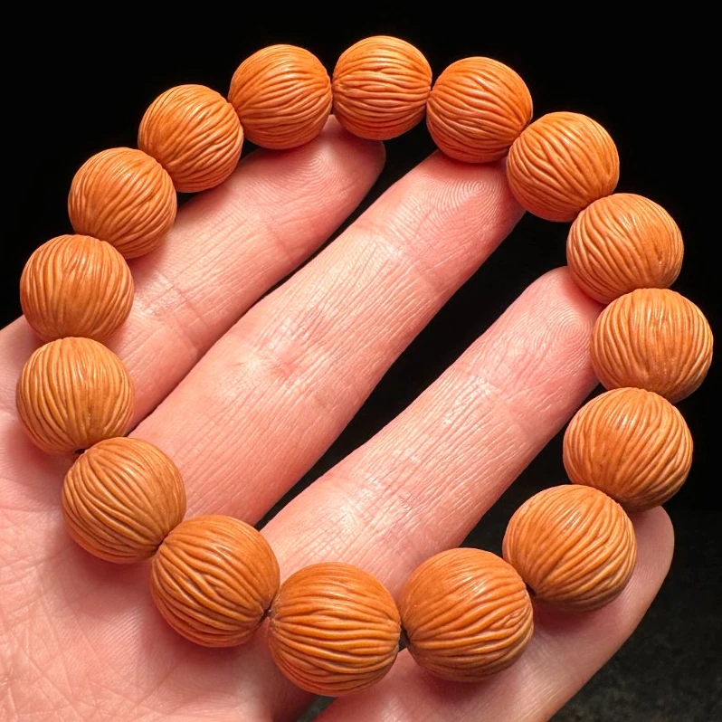 高端拉丝猴头手串男士款真品金丝核桃正圆光珠雕刻圆珠单圈橄榄核