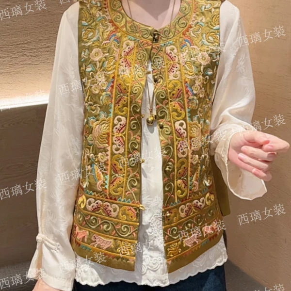 【灼华】马甲宽松刺绣秋季新中式女士中国风马夹气质坎肩复古