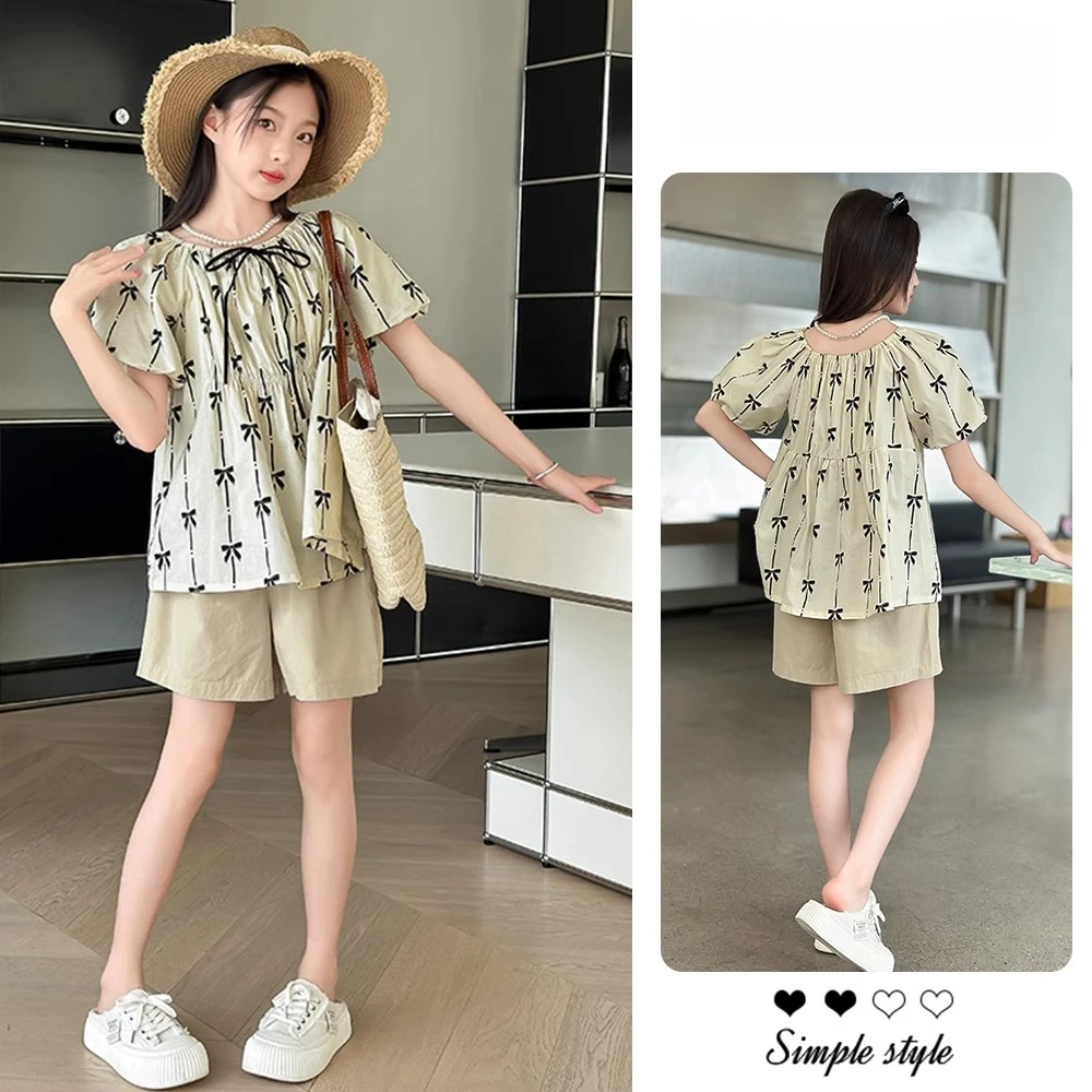 女大童夏季套装薄款洋气青少年初高中生短袖上衣五分裤休闲两件套