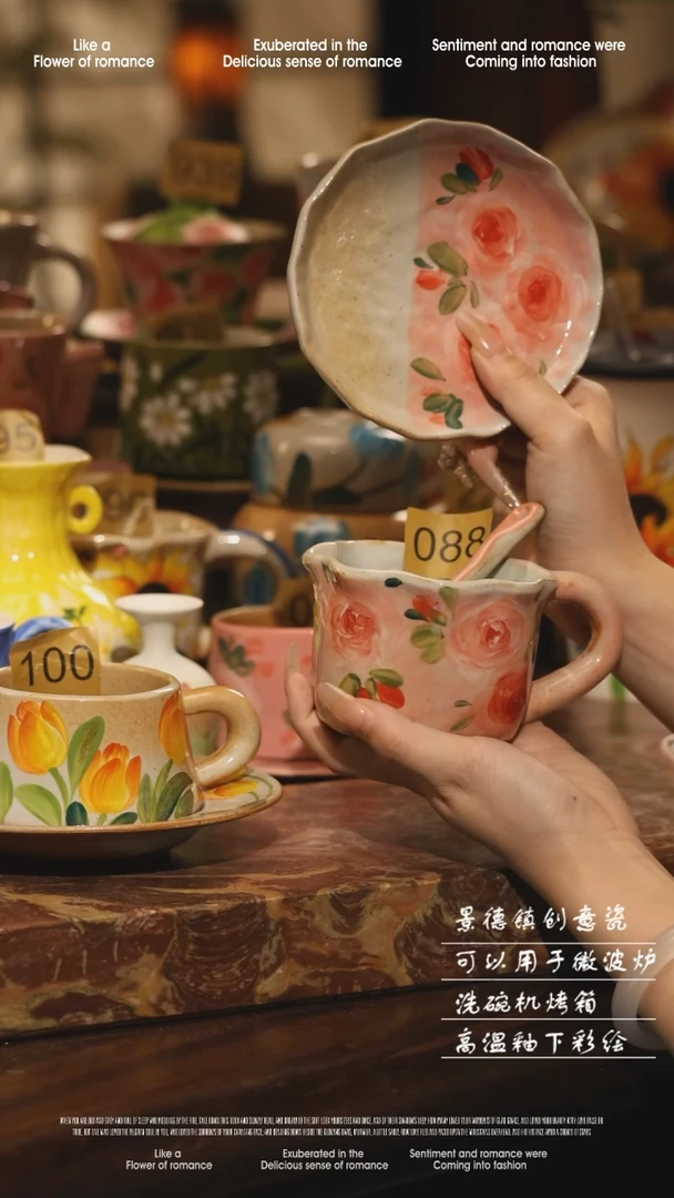 陶瓷088景德镇高温手绘釉下彩设计师款式