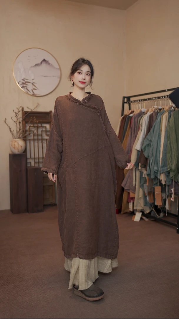 M808领设计师做旧夏季汉服H型裙宽松连衣裙斜襟复古