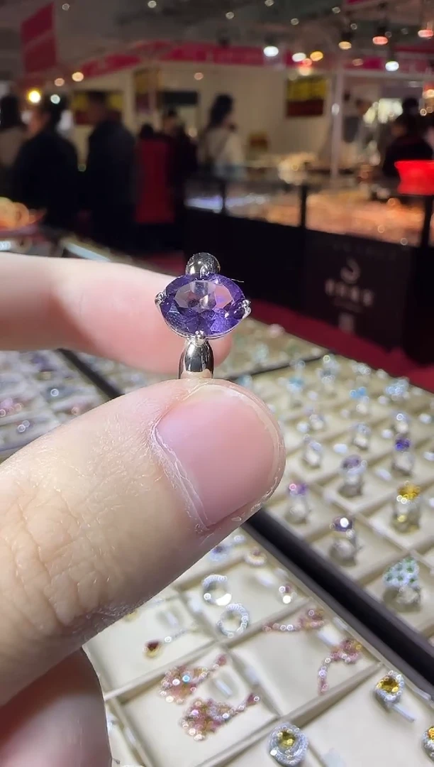 银S925镶嵌戒指紫晶10*8mm