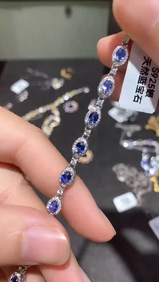 手链蓝宝石银S925镶嵌手链