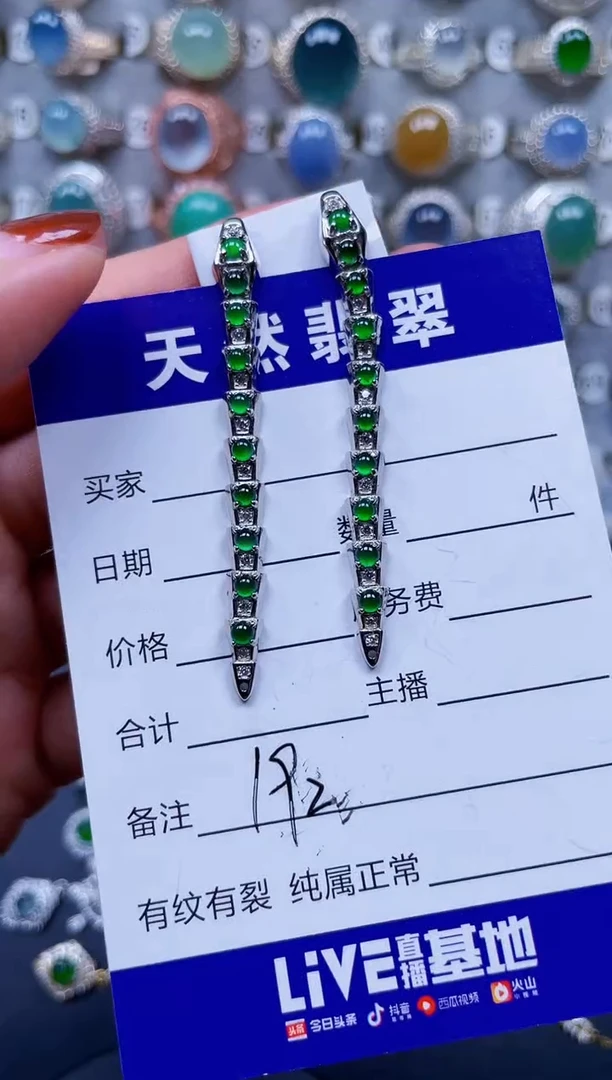 翡翠银S925镶嵌耳饰192