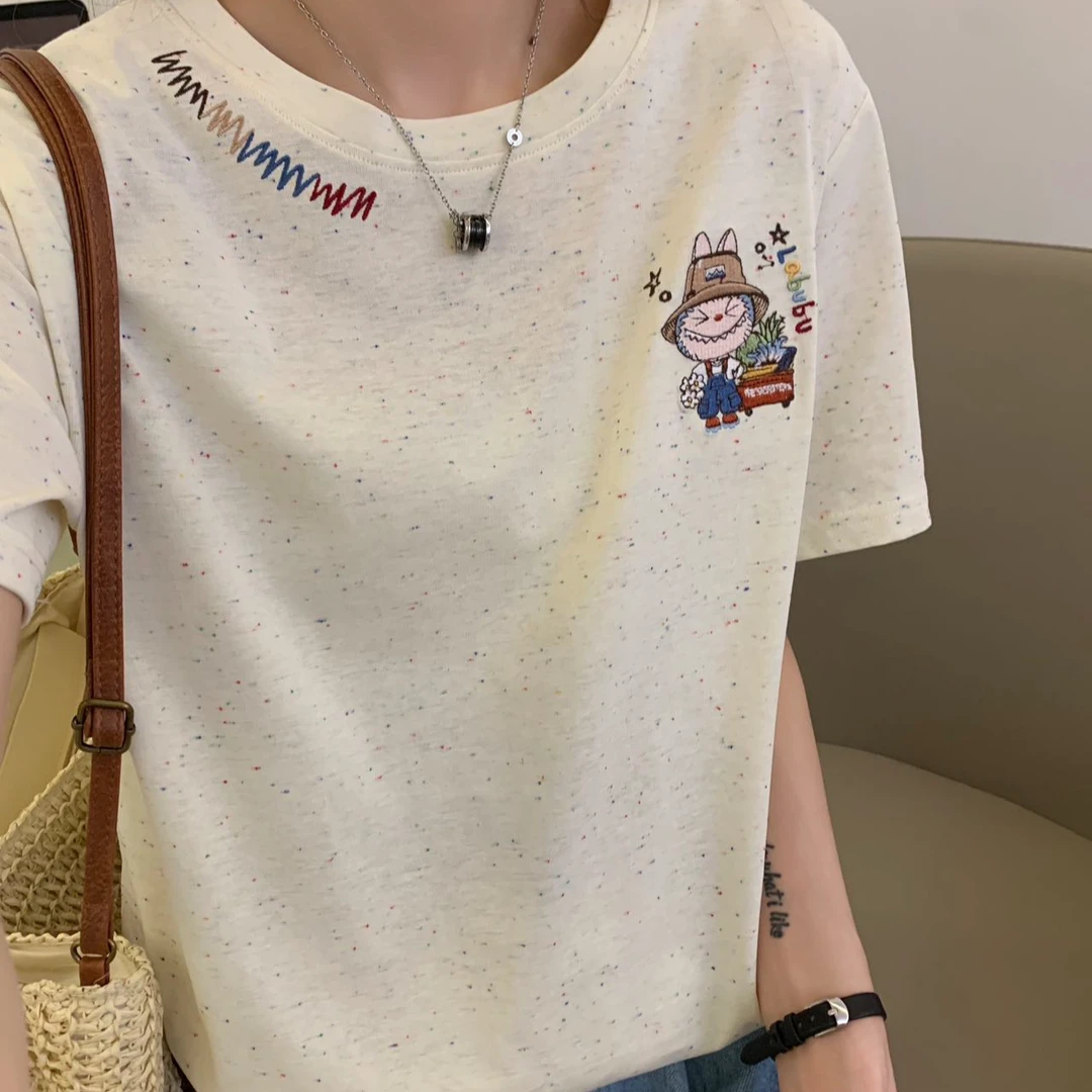 波浪线labubu彩点t恤25XM5019