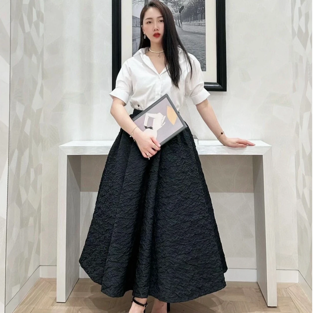 99新 DIOR/迪奥 黑色喇叭形高腰长裙/尺码36/UH090075