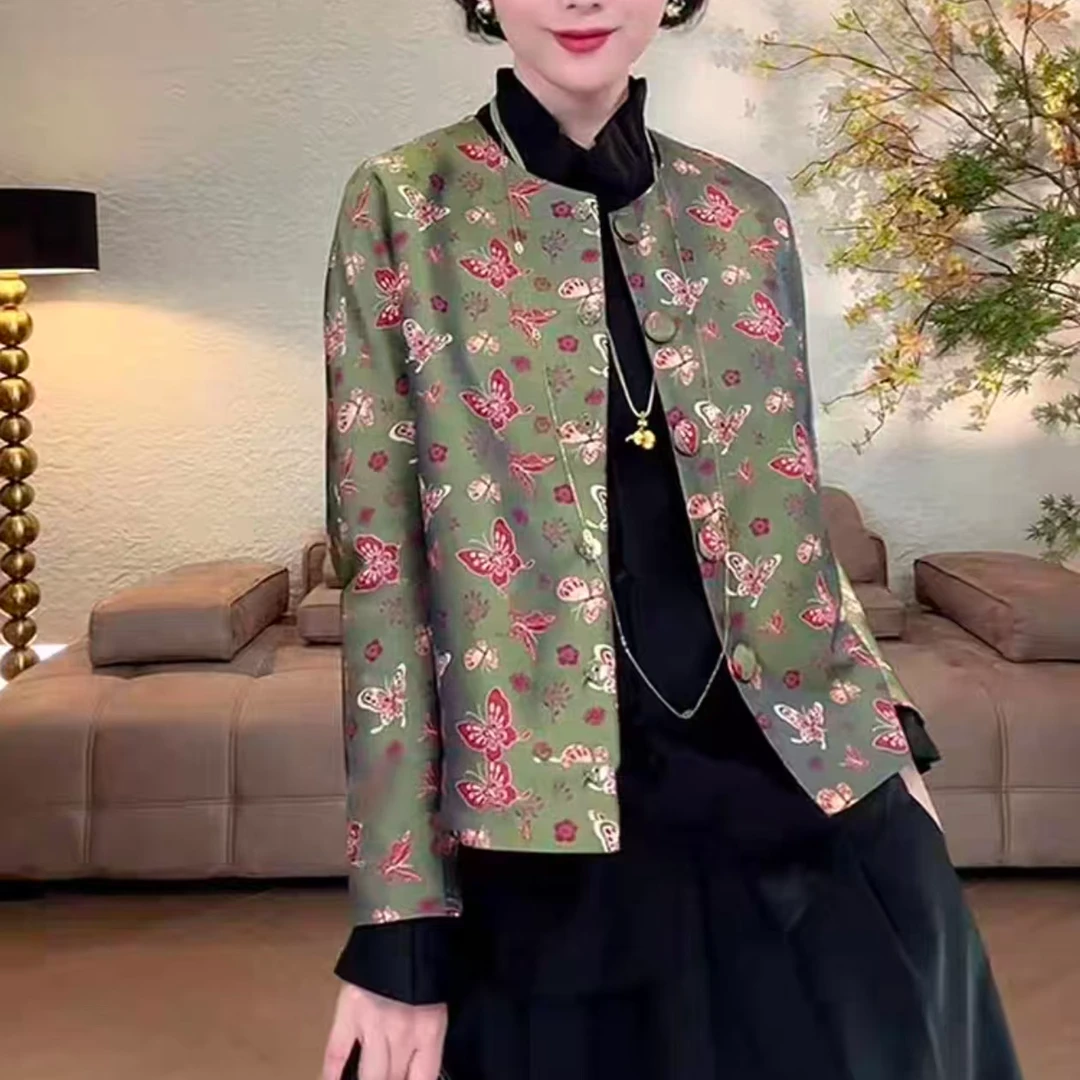 蚕丝宋锦气质新中式女装国风外套女2025秋季新款复古上衣秋129