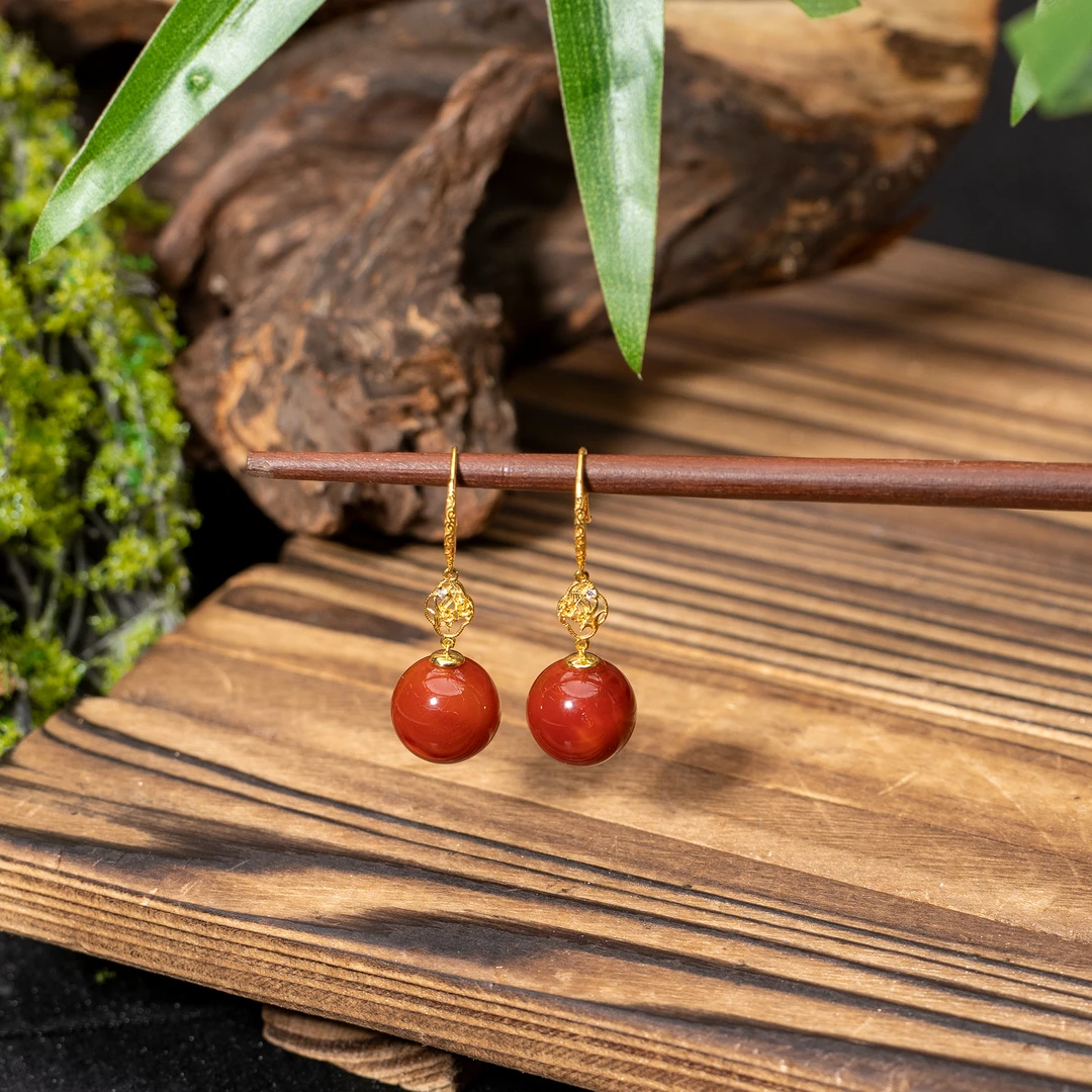 -18K金南红DIY耳钩/12mm+/多样性发/P731