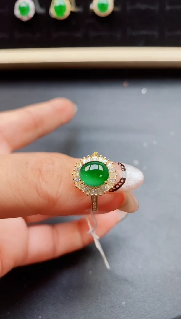 翡翠戒指银S925镶嵌505508