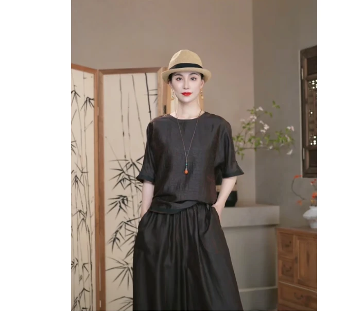 【秋水兰熙】薄款龟纹长裤休闲裤国风灯笼裤阔腿裤双层