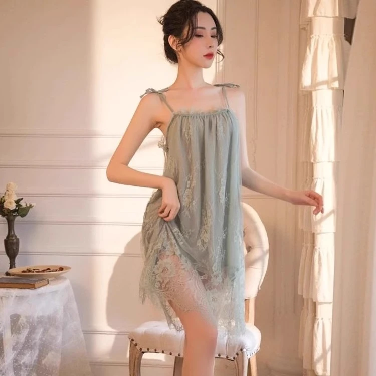 霍文萨列大码睡衣女200斤性感冰丝睡裙吊带火辣蕾丝夏款纯欲风薄