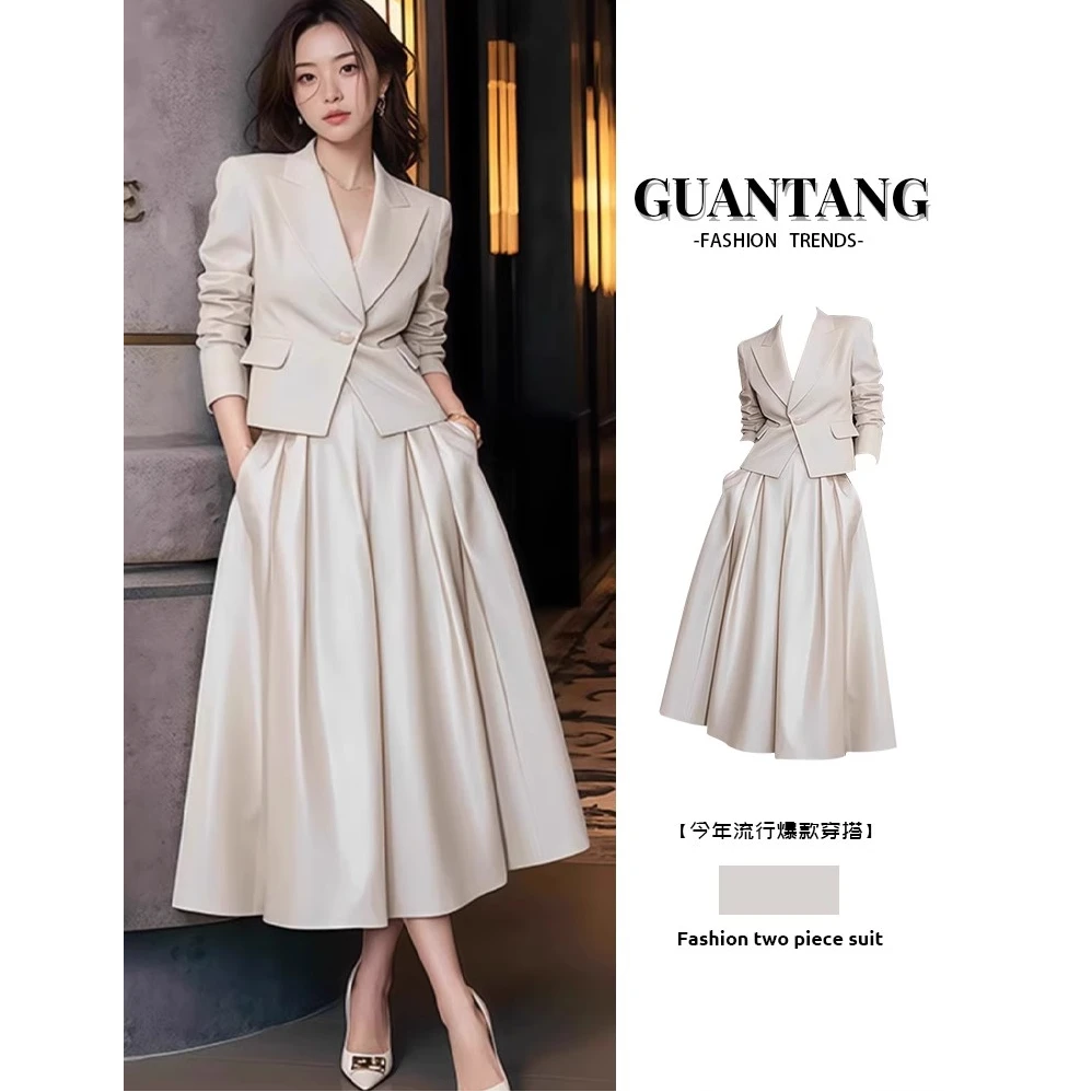 2025年早春新款气质名媛风西装外套高腰显瘦高级感半身裙套装