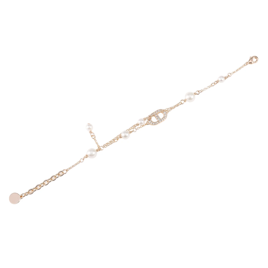 铜合金仿珍珠手链 CNC精工 锆石珠珠猪鼻子手链  1645