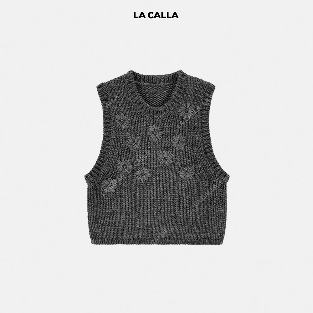 LA CALLA纯手工钩织立体花型 极简羊毛背心马甲BL-AL7132