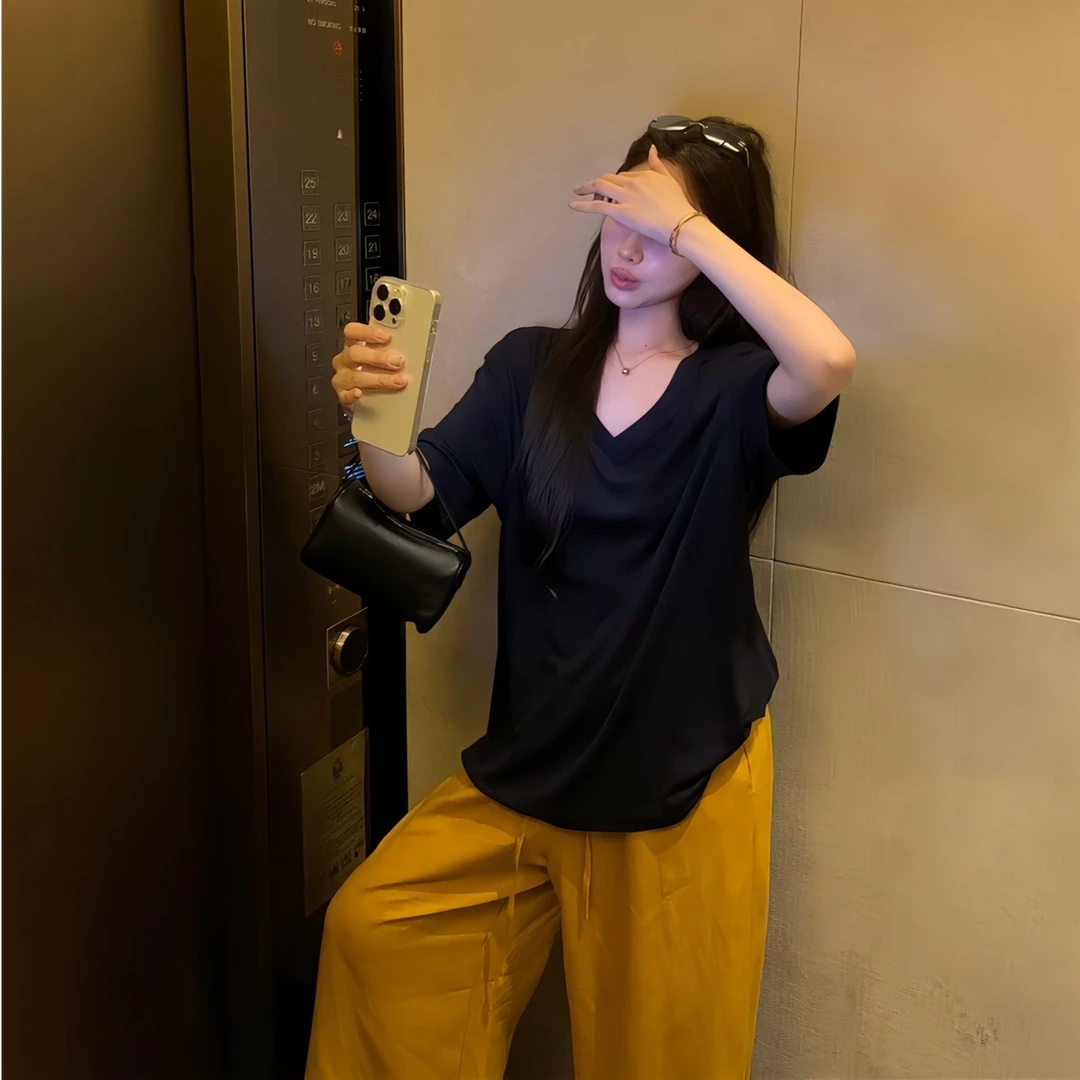 女装夏季新款时尚套装宽松显瘦上衣设计感短袖T恤气质上衣长裤