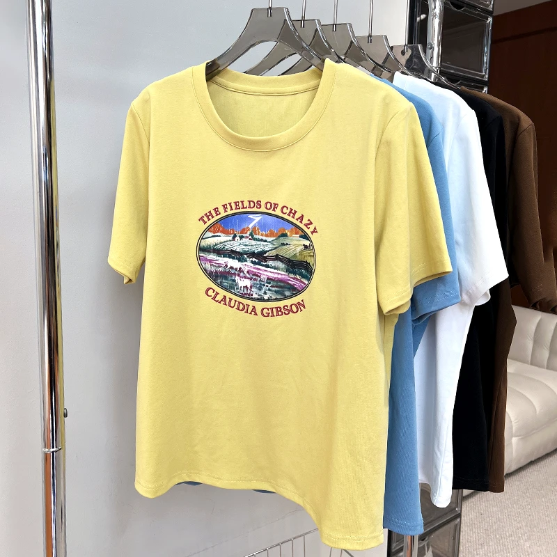 必魅大码宽松短袖T恤2025春夏新款印花上衣减龄百搭遮肉体恤55471