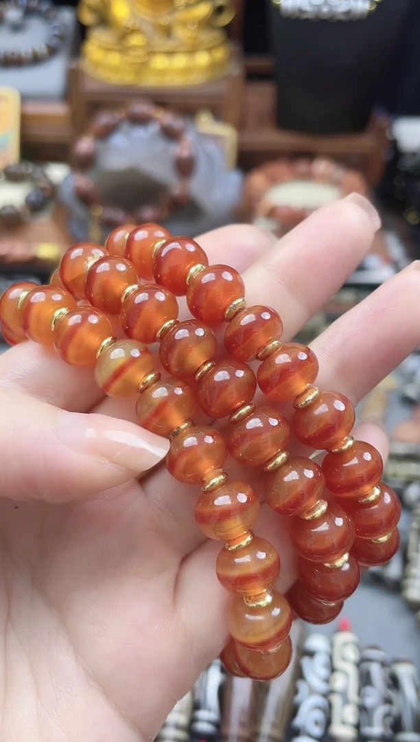 未镶嵌珠珠玛瑙/玉髓红肉药师手串多样性发1条