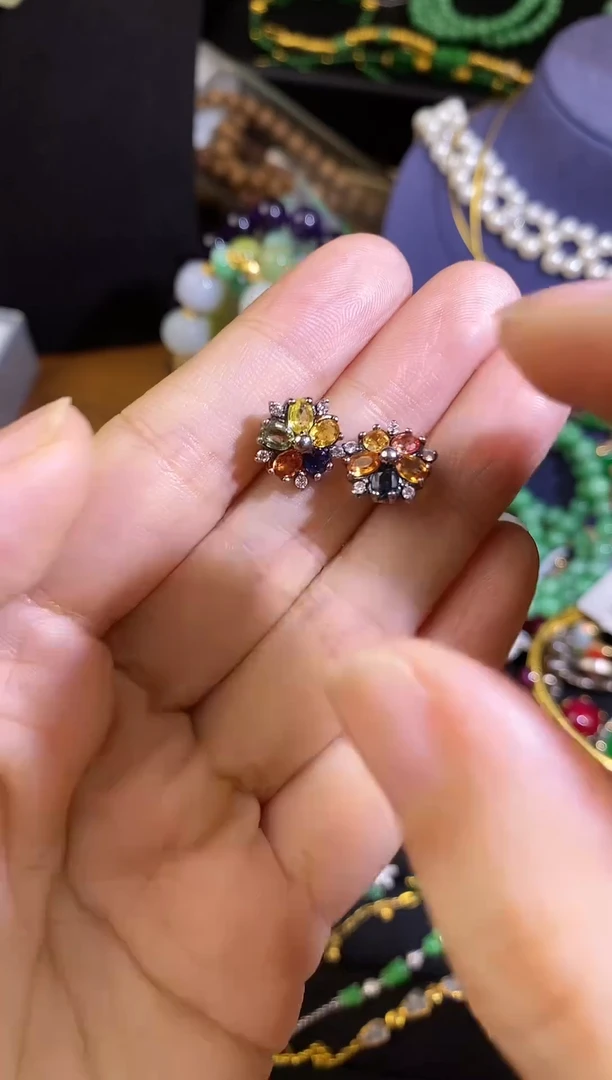 非金属925银琉璃彩色耳钉