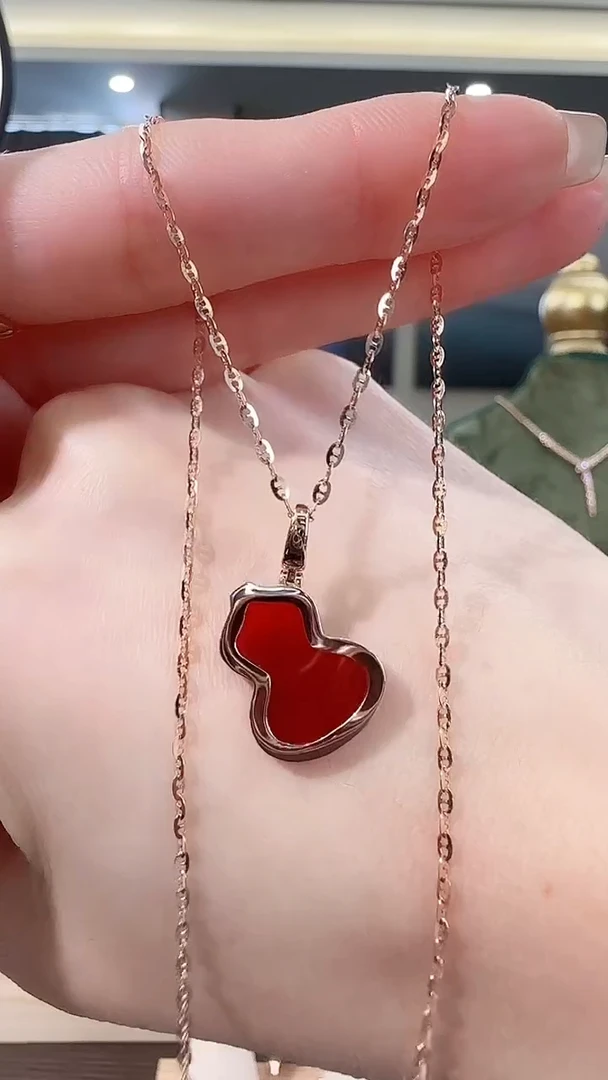 玛瑙/玉髓吊坠(不含链)18K金镶嵌18K金葫芦吊坠