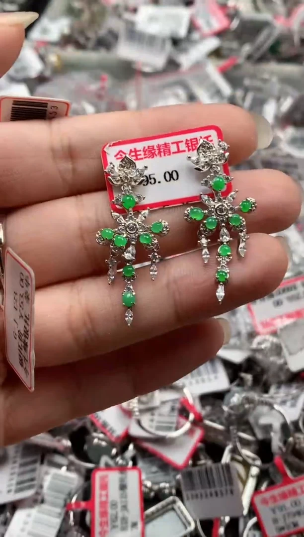 银S925镶嵌戒指翡翠天然A货缅甸翡翠