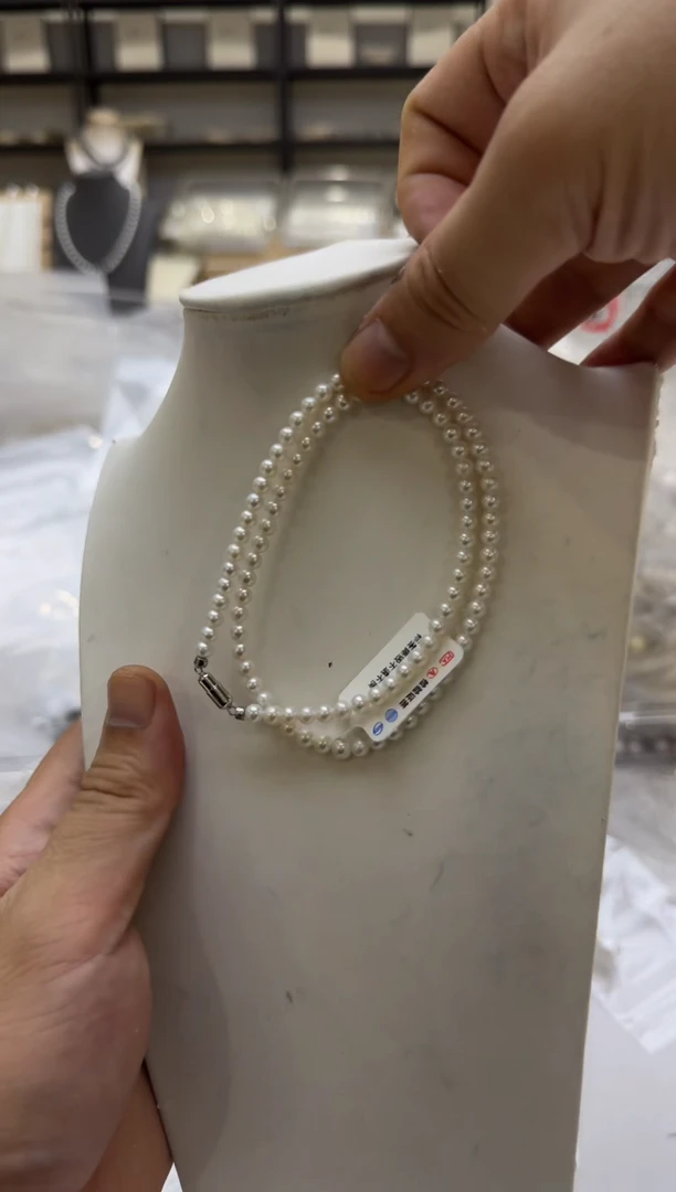 淡水珍珠银S925镶嵌项链4-5mm 磁吸扣