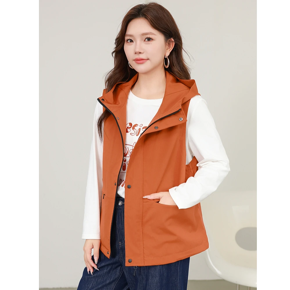 MsShe大码女装新款春装连帽牛津马甲外套女M2410058