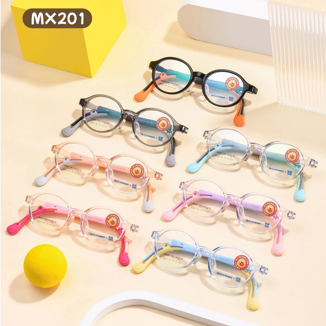 MX201目糖品牌儿童圆框透明配度数软硅胶镜腿超轻鼻托学生眼镜框