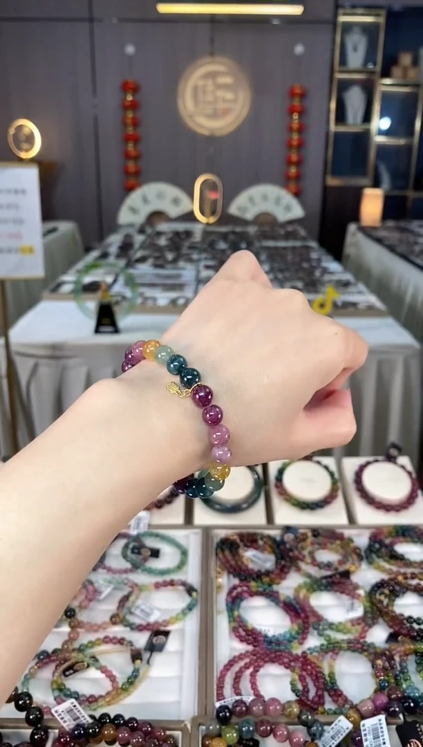 未镶嵌老矿碧玺彩虹单圈手串8mm+碧玺hon多样性发货一条