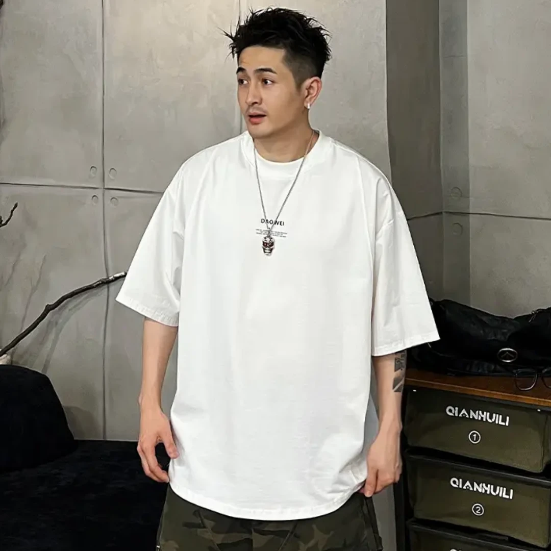 夏季新款美式简约字母蝙蝠袖短袖T恤男士休闲百搭宽松圆领半袖